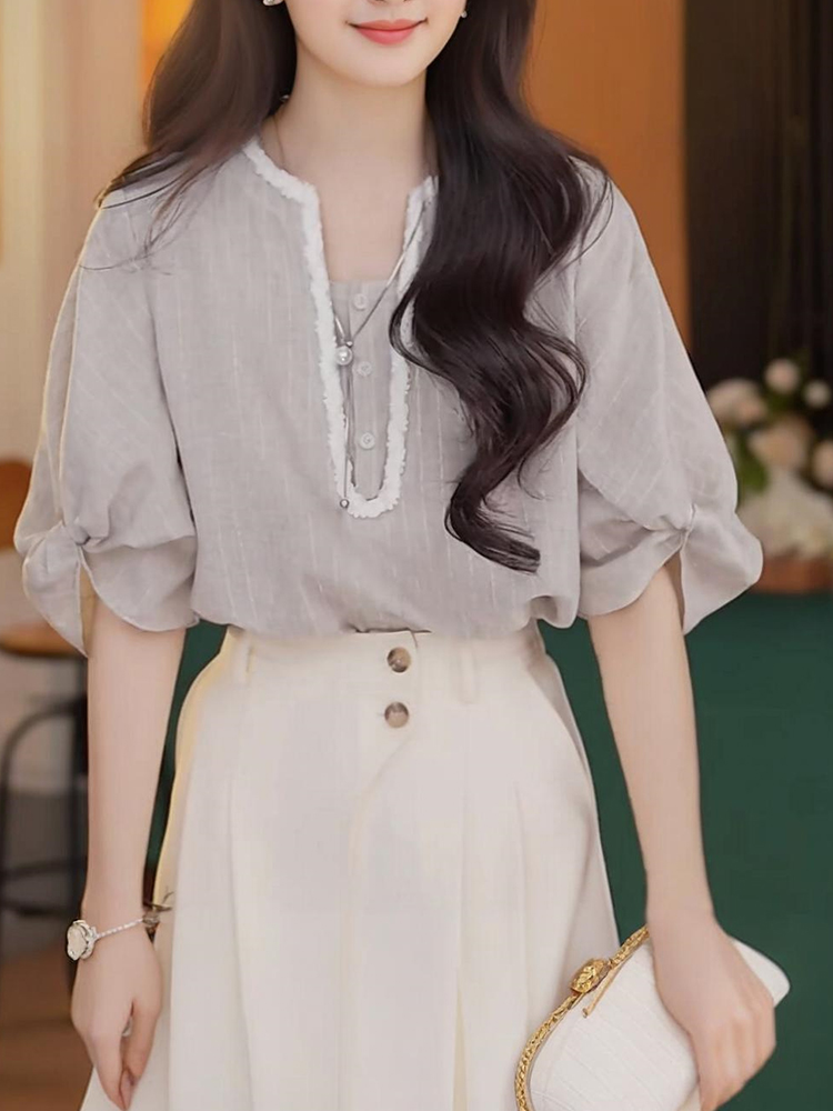 Vintage Fashion Years - Loose Casual Striped Print Short Sleeve