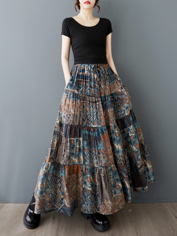Vintage Fashion Years - Elegant Abstract Print Silk Half Skirt