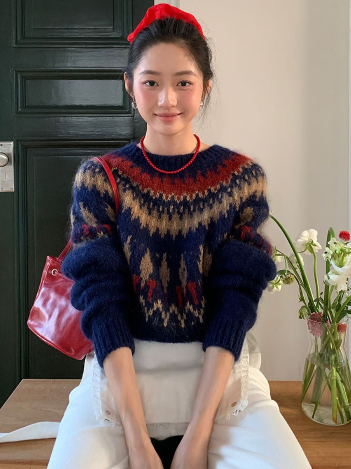 Vintage Fashion Years - Warm Knitted Sweater Women's round Neck
