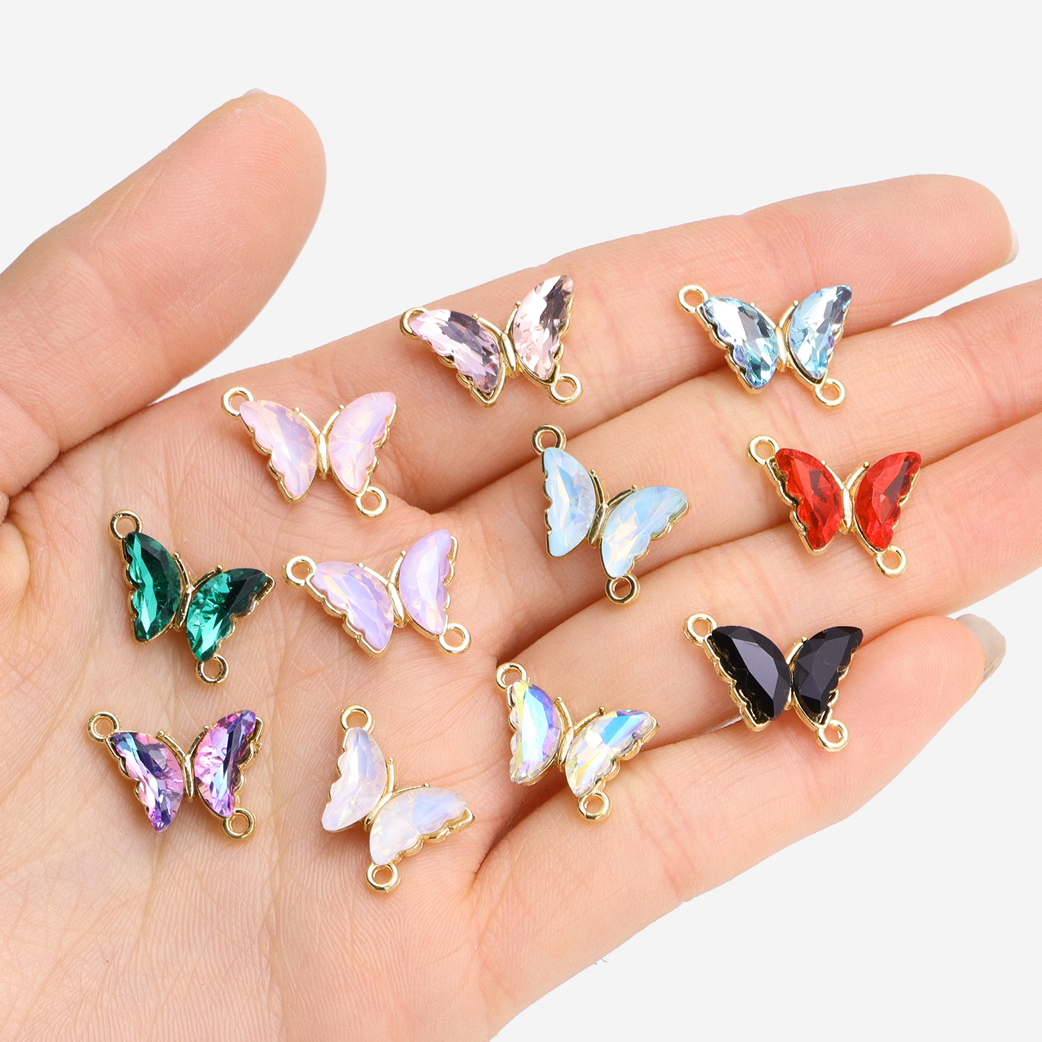 Vintage Fashion Necklace - 10Pcs Crystal Glass Butterfly Connectors Pendant