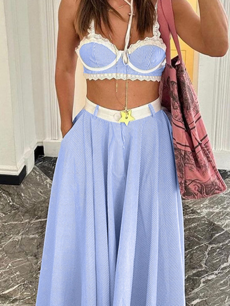 Vintage Fashion Pieces - Summer New Halter Crop Tops&Long Skirts