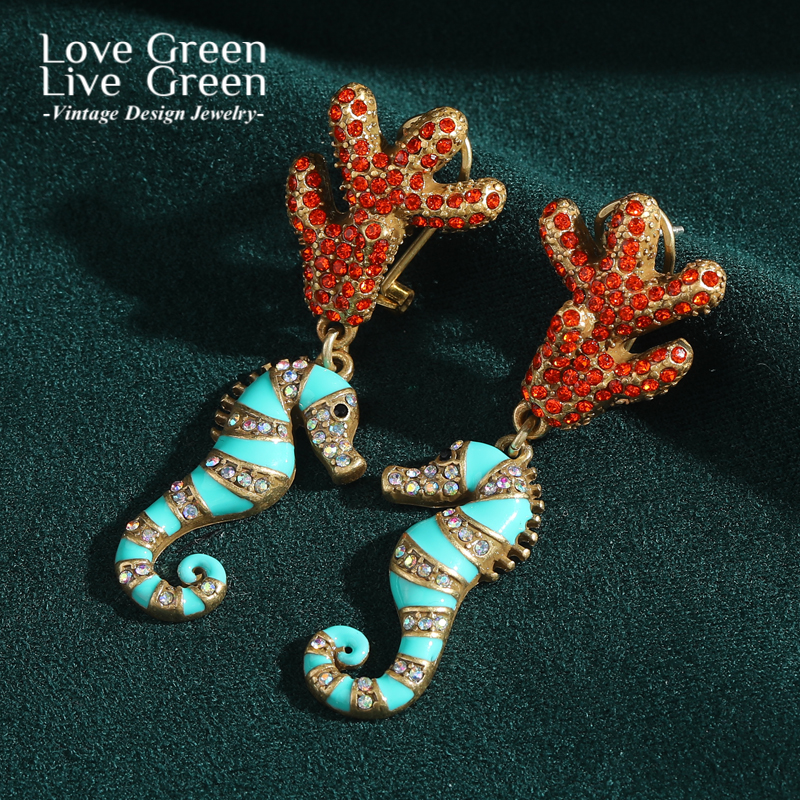 Vintage Fashion Trends 2025 - Vintage Blue Seahorse Drop Earrings Woman