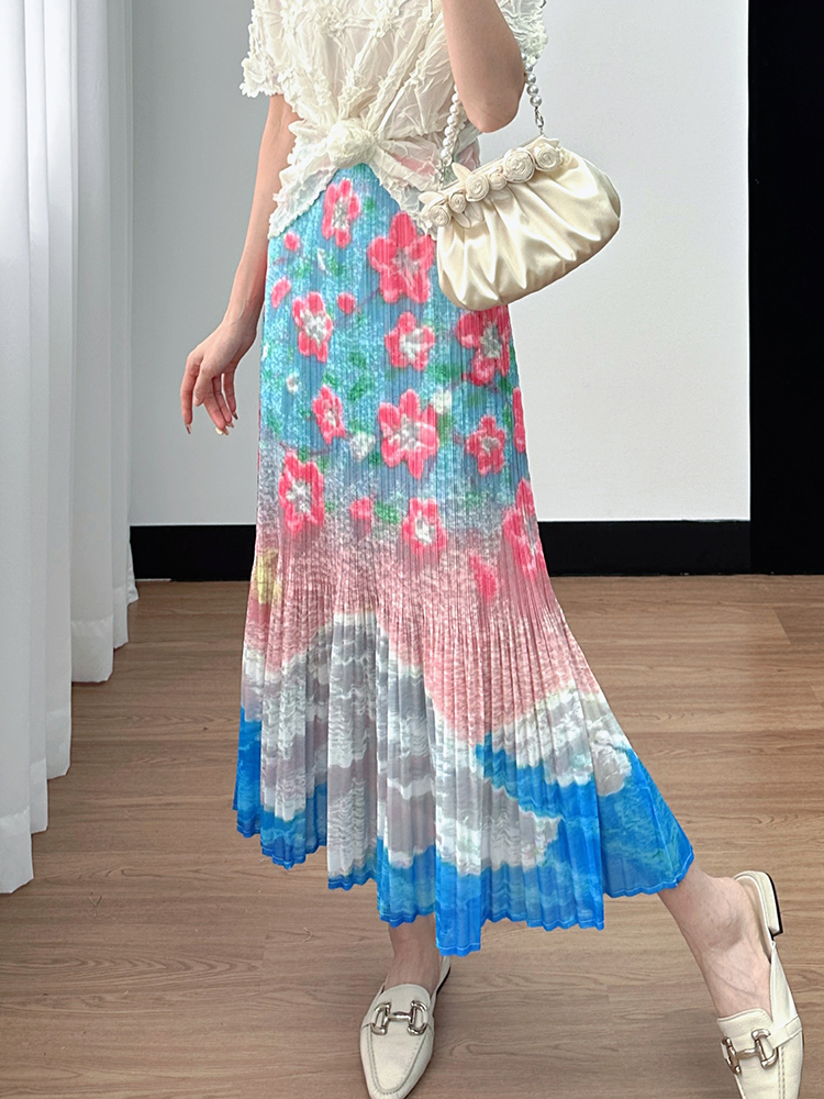 Vintage Fashion Years - Casual Fashionable Vintage Print Pleated High
