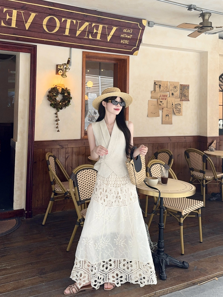 Vintage Fashion Old Money - Fashionable V-neck Waist-cinching A-line Dress Women's