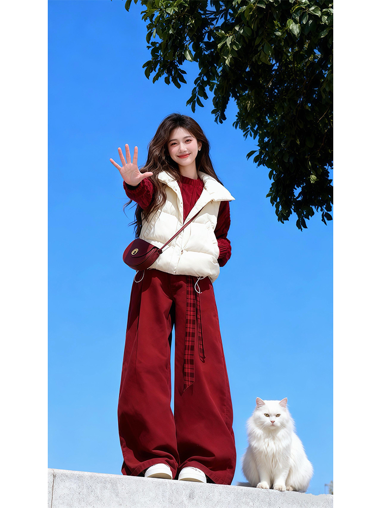 Vintage Fashion Pieces - Winter Knitted Sweater Set Women's Red