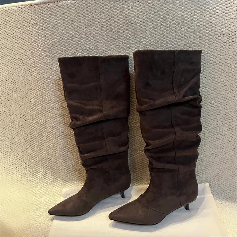 Vintage Fashion And Design - Suede Slouch Knee High Boots Women