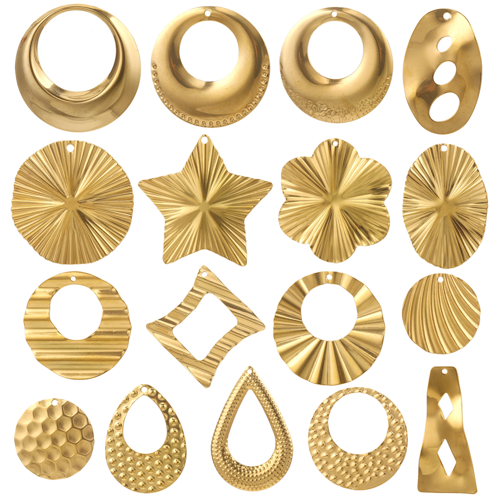 Vintage Fashion Necklace - 10pcs Stainless Steel Geometric Textured Gold