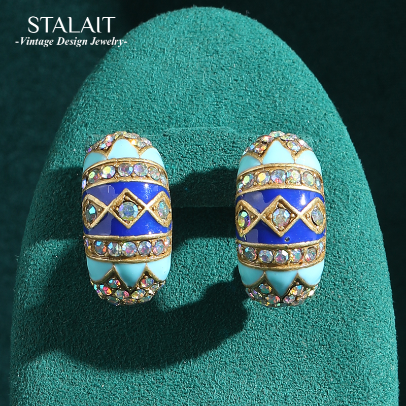 Vintage Fashion Trends 2025 - Vintage Luxury Designer Jewelry Enamel Blue