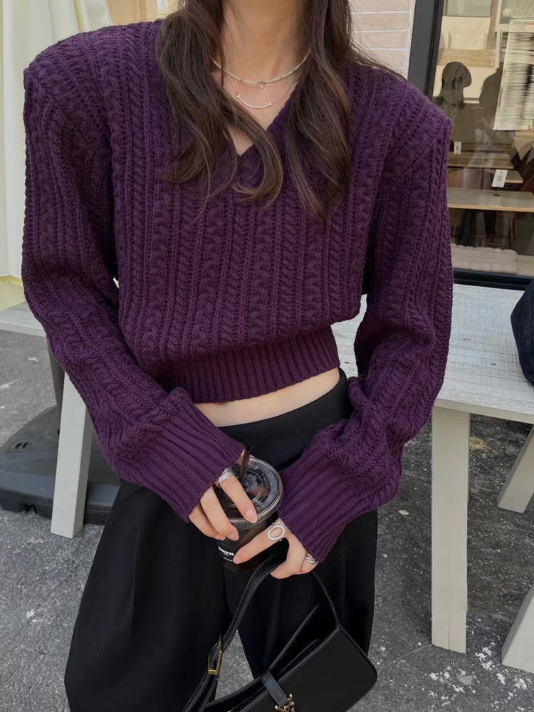 V Neck Short Sweater Women Kor - Vintage Fashion Old Money recensione e prezzo