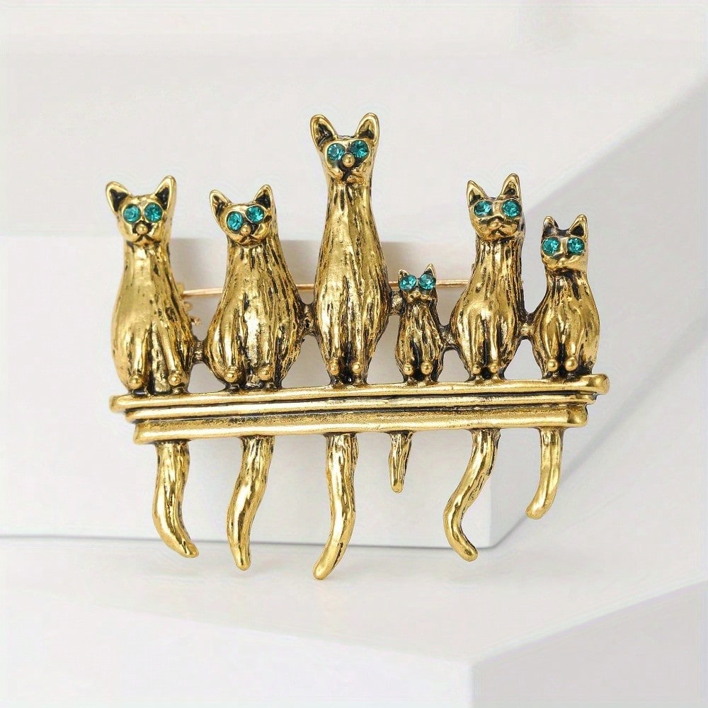 Vintage Gold-Tone Cat Family B - Vintage Fashion Enthusiasts recensione e prezzo