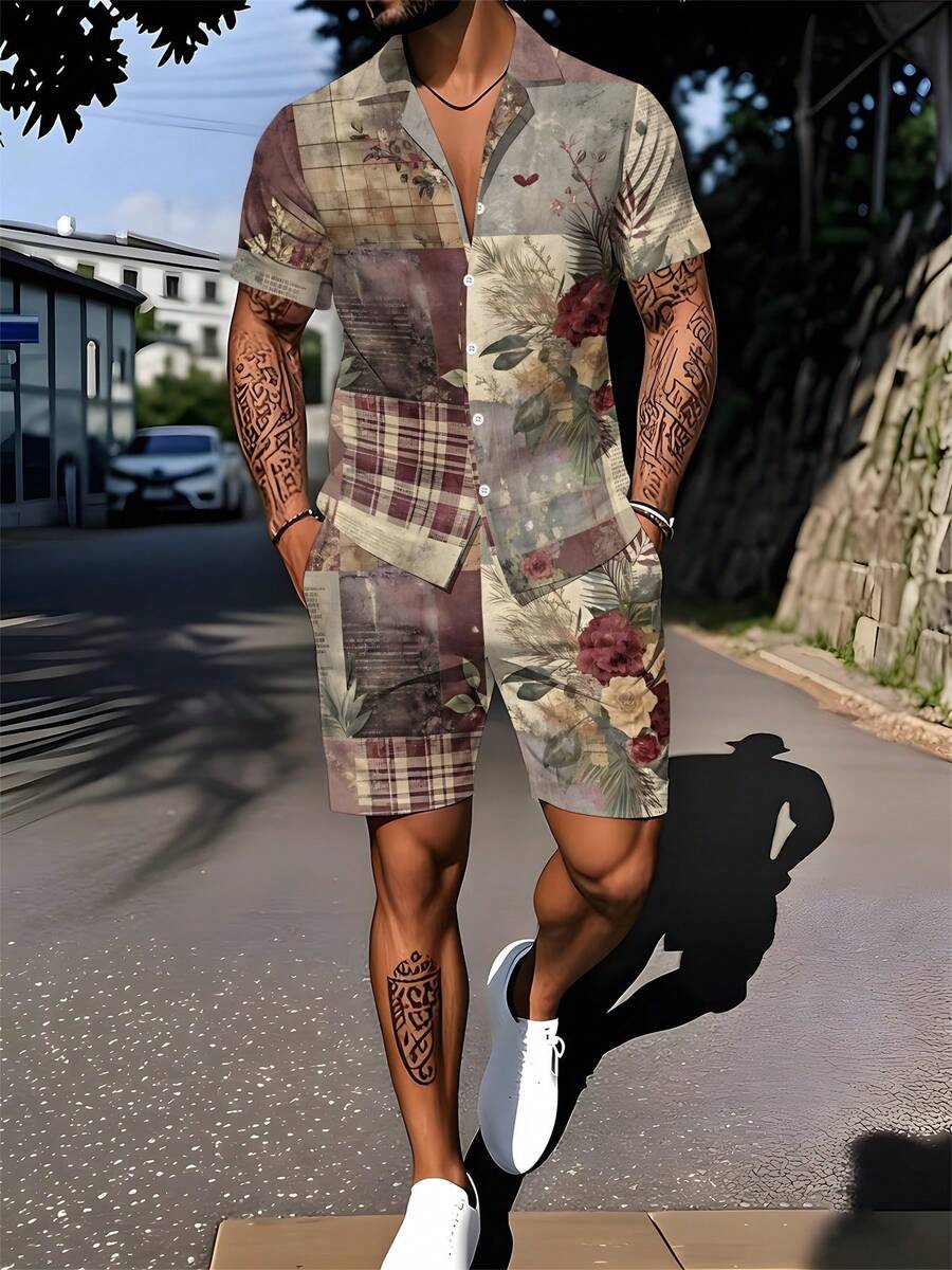 Mens Cuban Collar Shirt And Sh - Printed Floral Shirt recensione e prezzo