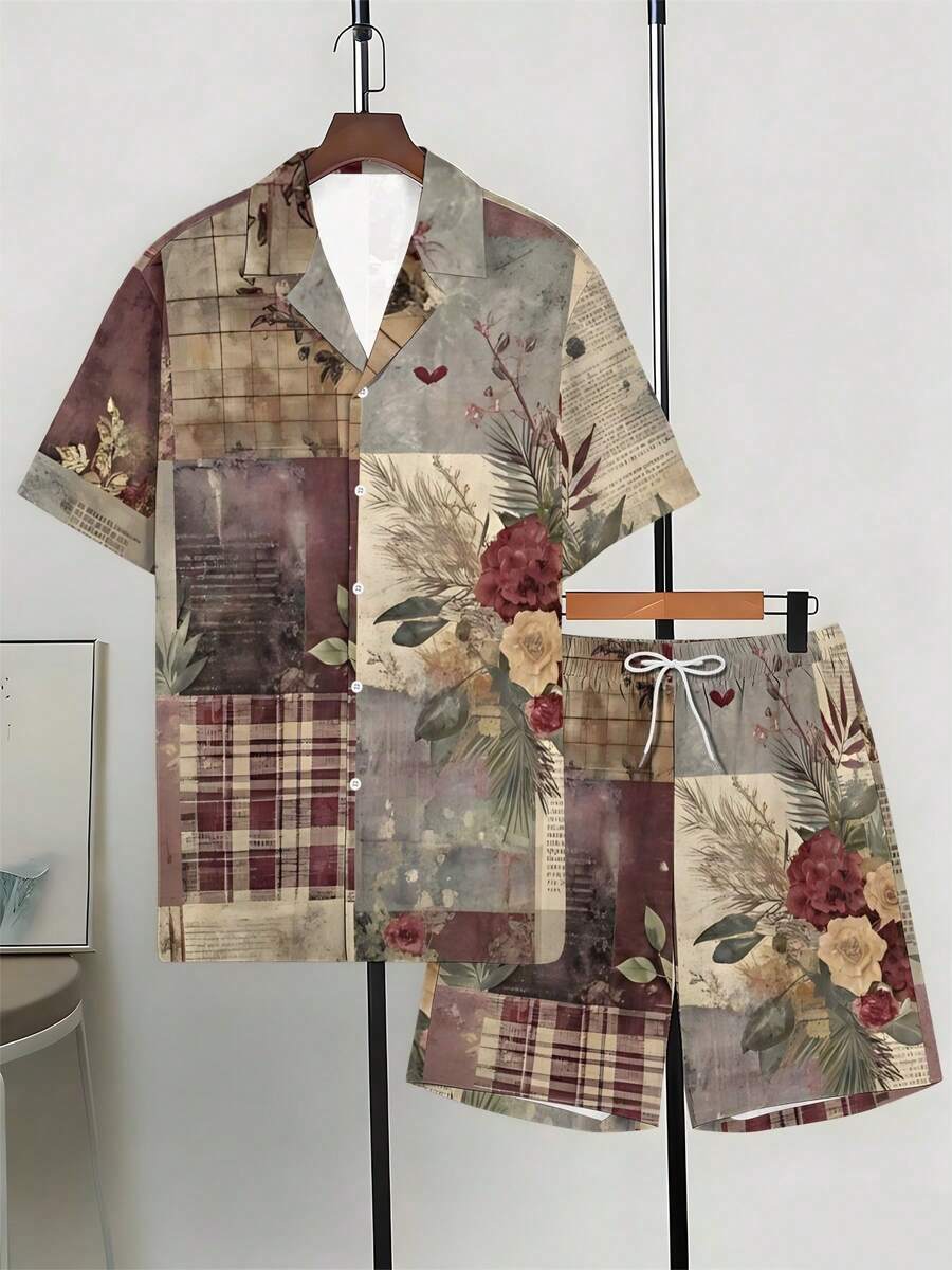 Mens Cuban Collar Shirt And Sh - Printed Floral Shirt recensione e prezzo