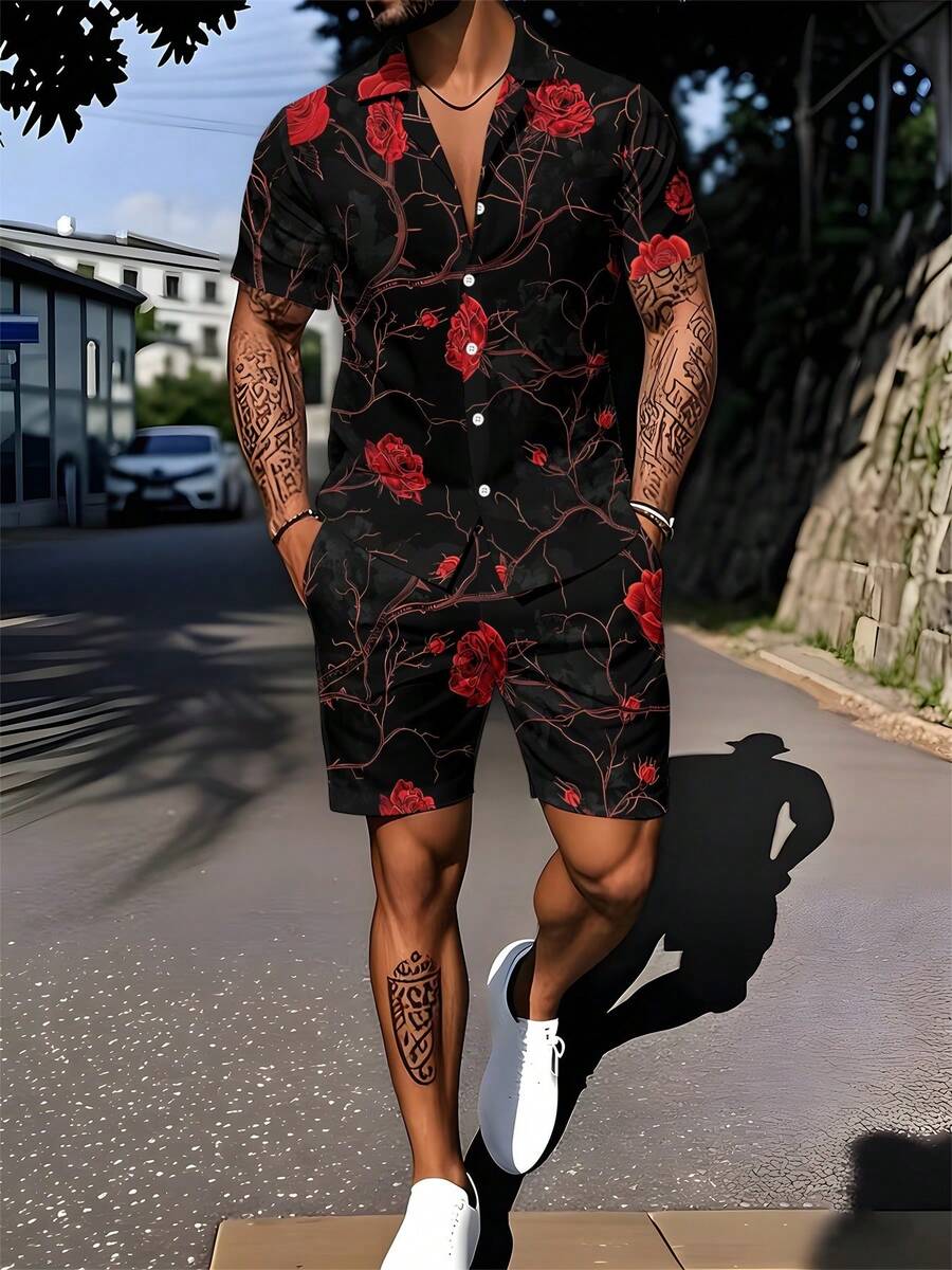 Mens Cuban Collar Shirt And Sh - Printed Floral Shirt recensione e prezzo