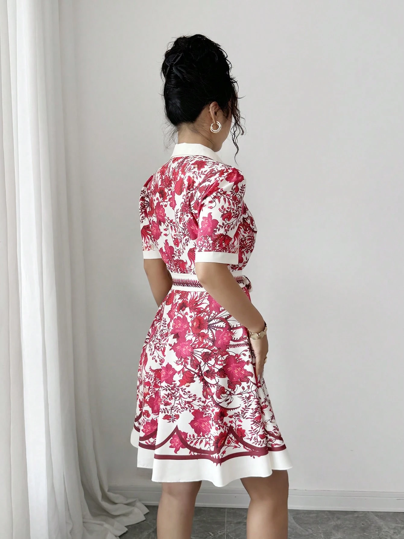 Floral Print Tie Waist Short S - Printed Floral Shirt recensione e prezzo
