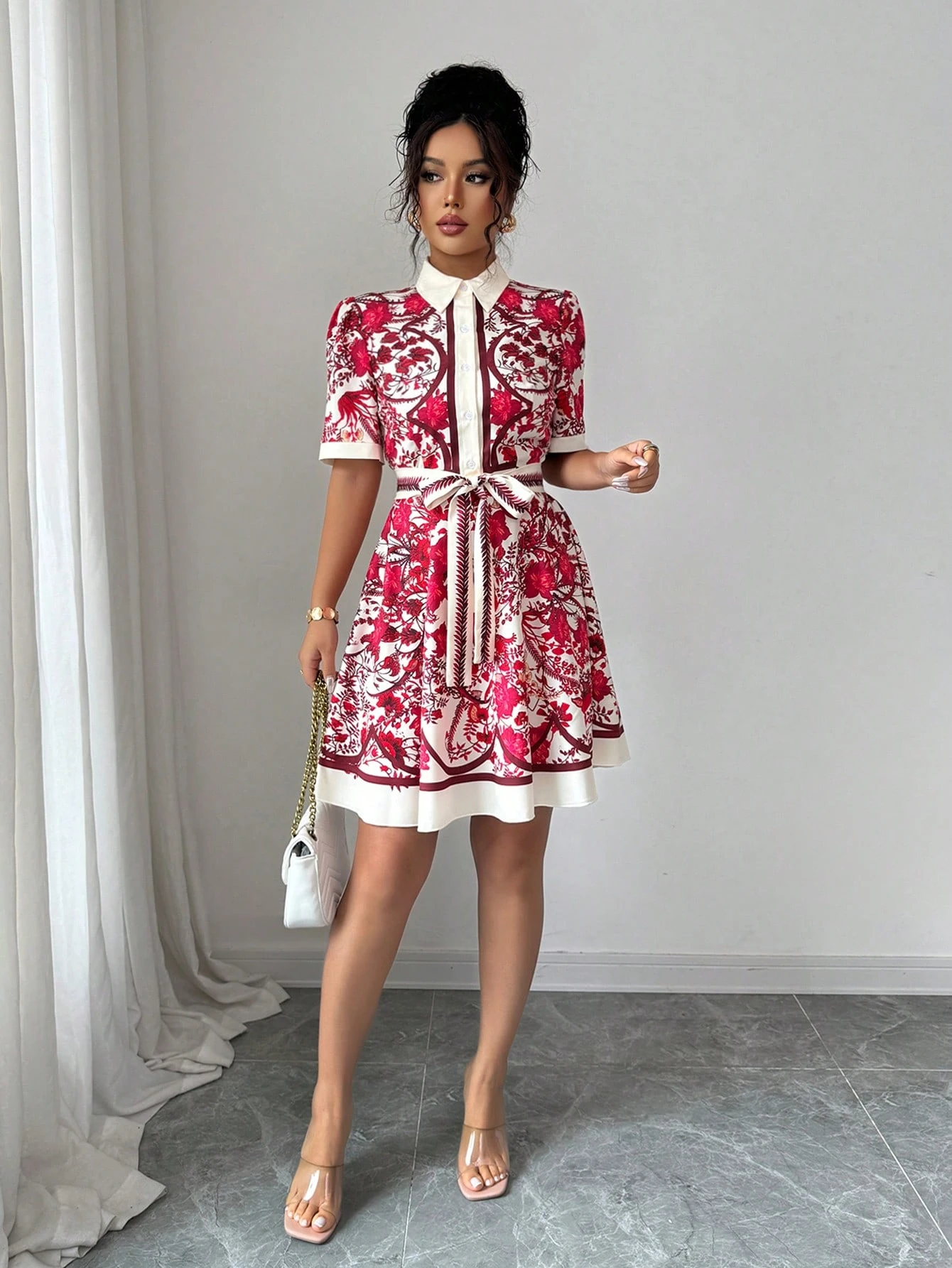 Floral Print Tie Waist Short S - Printed Floral Shirt recensione e prezzo
