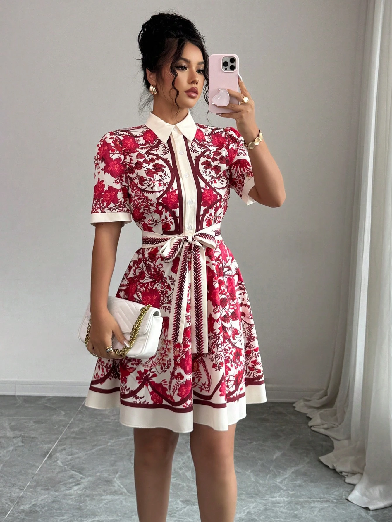 Floral Print Tie Waist Short S - Printed Floral Shirt recensione e prezzo