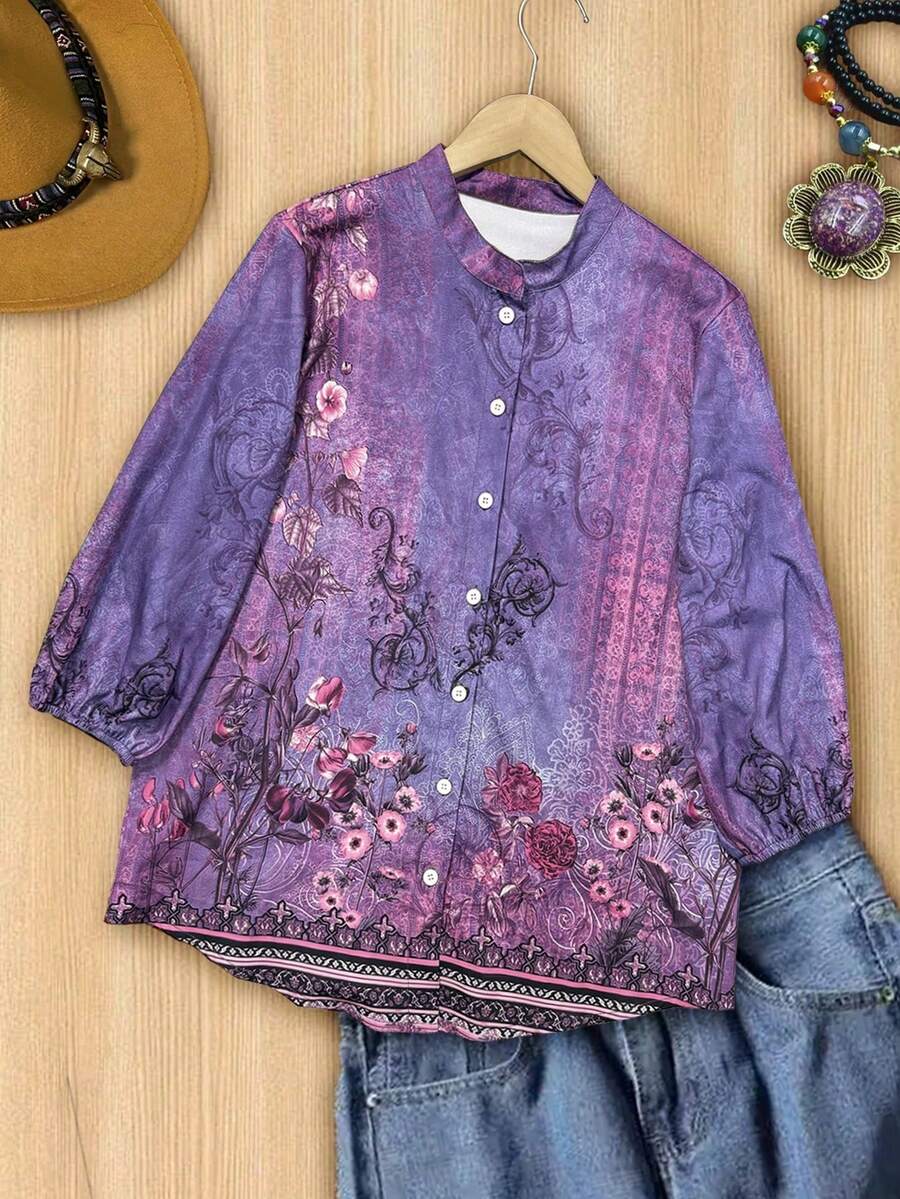 Women Vintage Floral Print Thr - Printed Floral Shirt recensione e prezzo