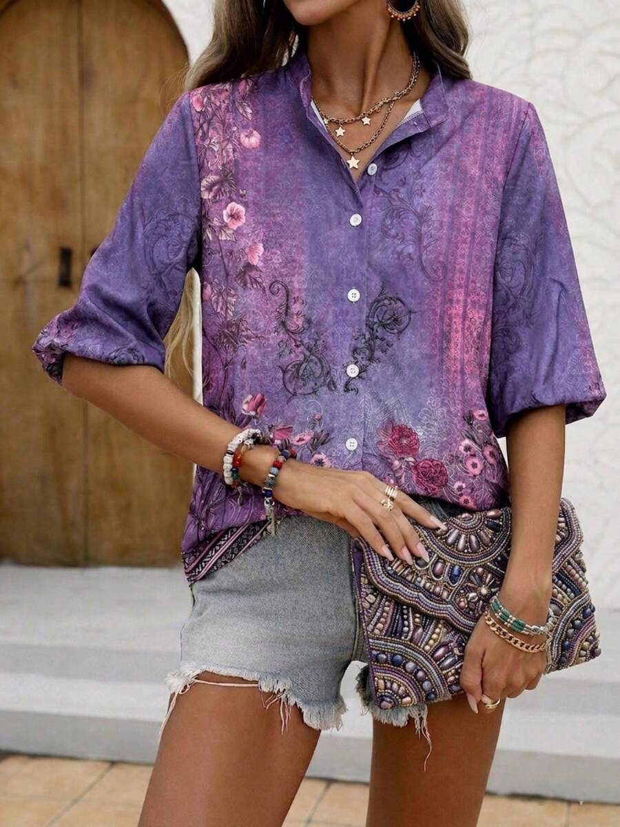 Women Vintage Floral Print Thr - Printed Floral Shirt recensione e prezzo