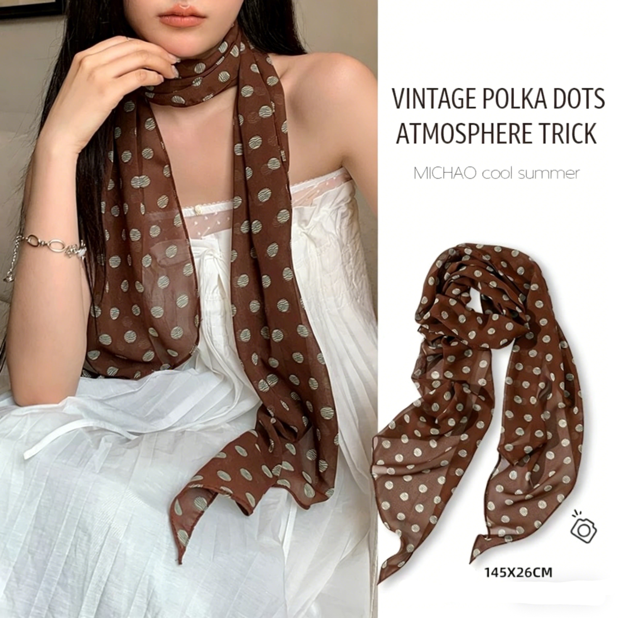 Vintage Polka Dot Chiffon Scar - Vintage Fashion Ai recensione e prezzo