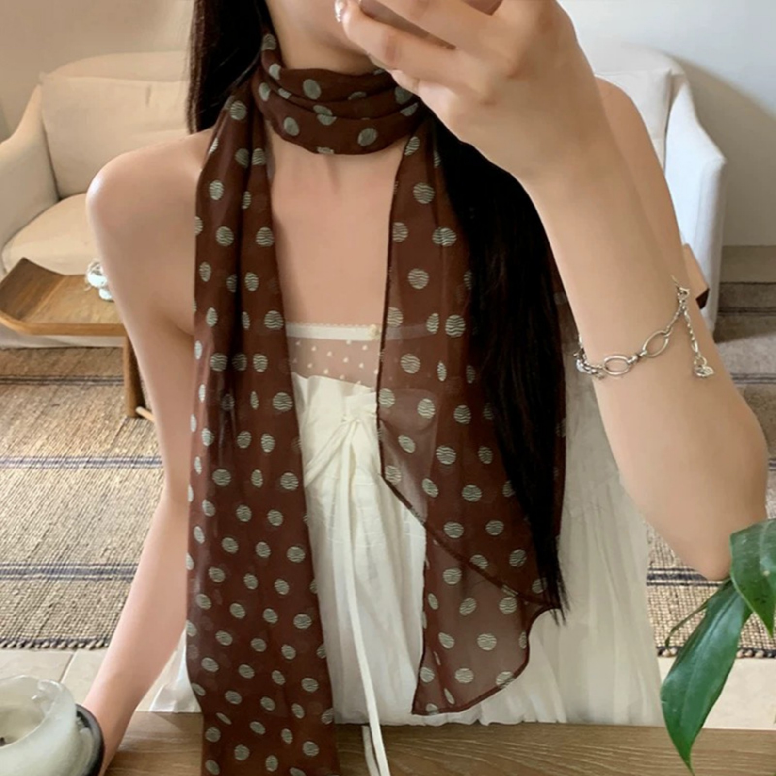 Vintage Polka Dot Chiffon Scar - Vintage Fashion Ai recensione e prezzo