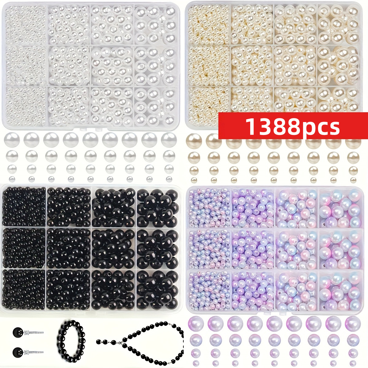 1388pcs 4/6/8/10mm  Black, whi - Vintage Fashion Necklace recensione e prezzo