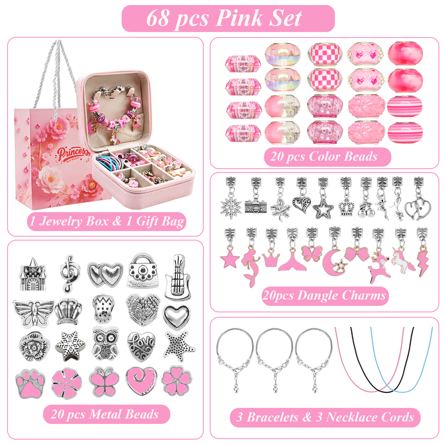 68pcs pink beaded jewelry set, - Vintage Fashion Necklace recensione e prezzo