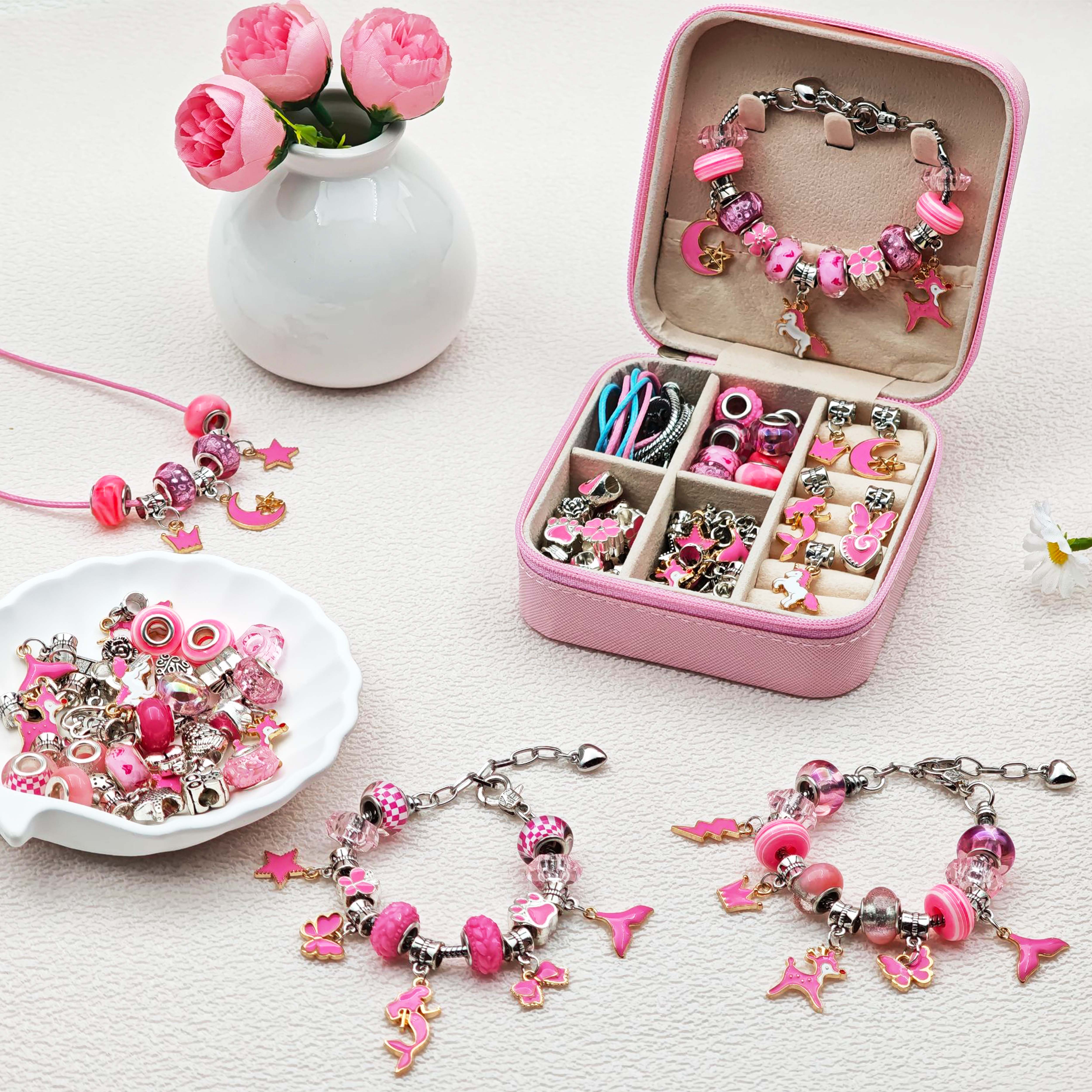 68pcs pink beaded jewelry set, - Vintage Fashion Necklace recensione e prezzo